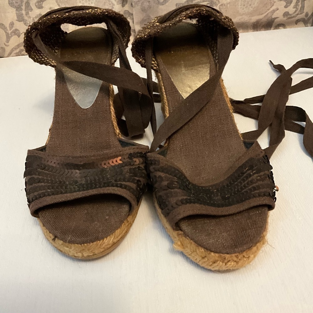 Circa Joan David Brown Women's Fabric Upper Espadrille Wedge Open Toe size 8